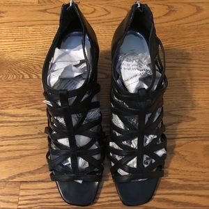 INC Black Leather Strappy Heeled Sandals